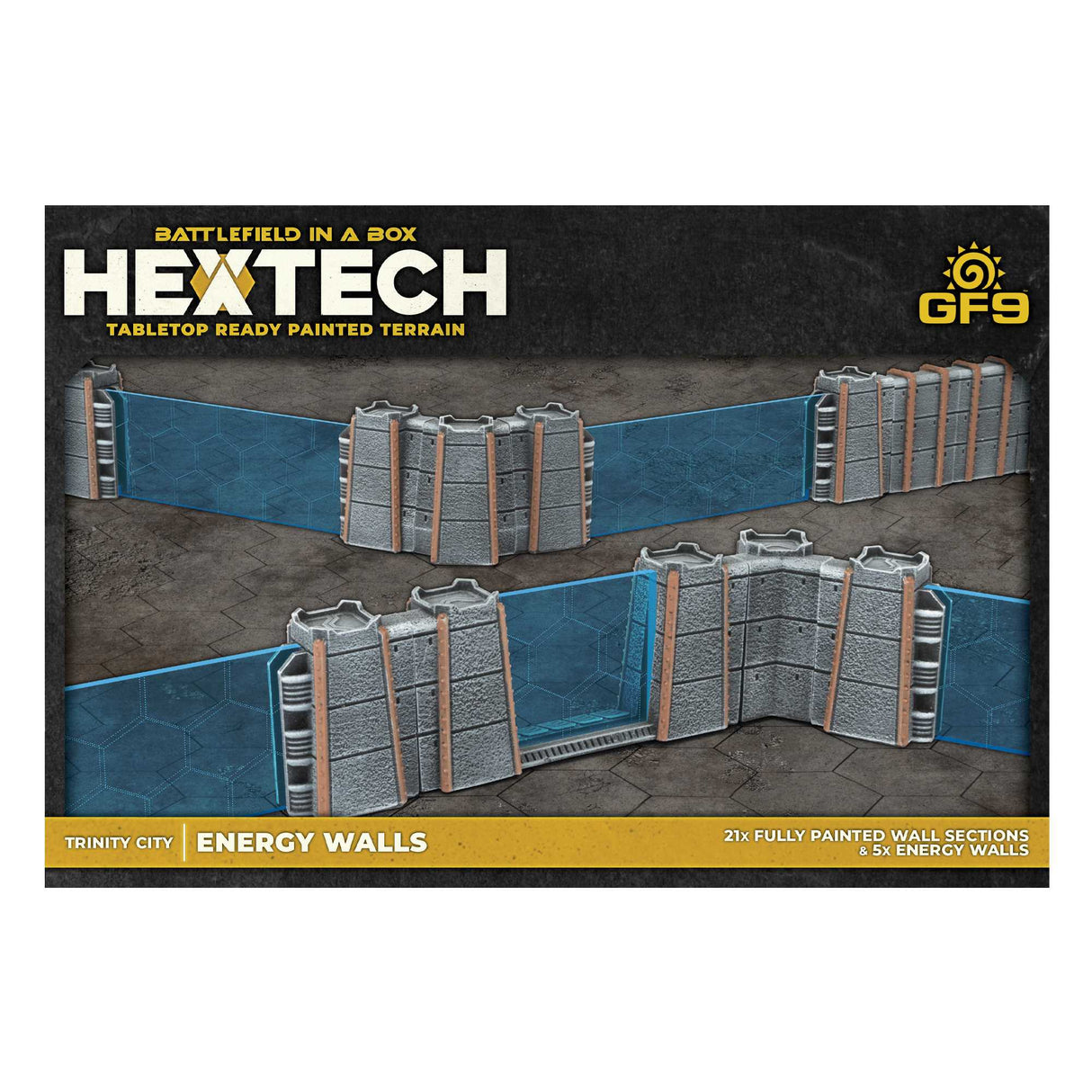 Tabletop Ready Painted Terrain: Trinity City Energy Walls - Grey/Blue