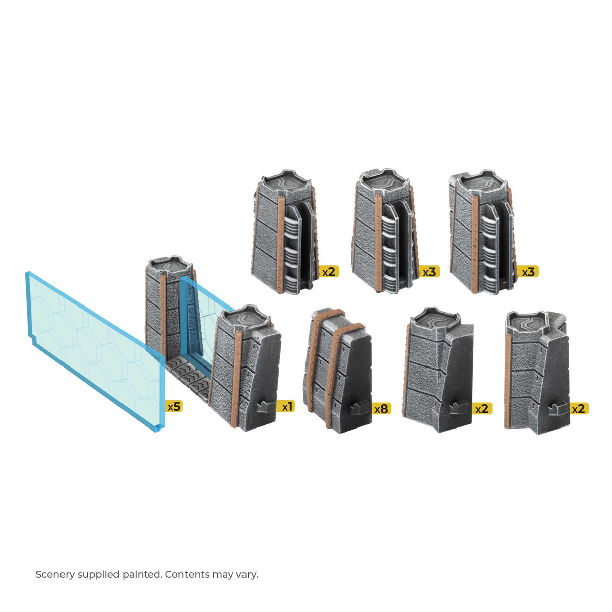 Tabletop Ready Painted Terrain: Trinity City Energy Walls - Grey/Blue