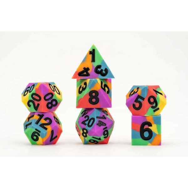 FanRoll: Gaymers Pride: 16mm Pride Sharp Edge Silicone Rubber Poly Dice Set - Transgender