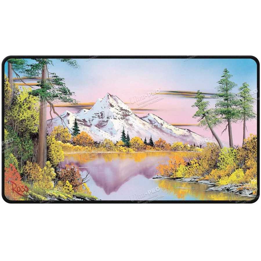 Bob Ross Mighty Mountain Lake Black Stitched Playmat