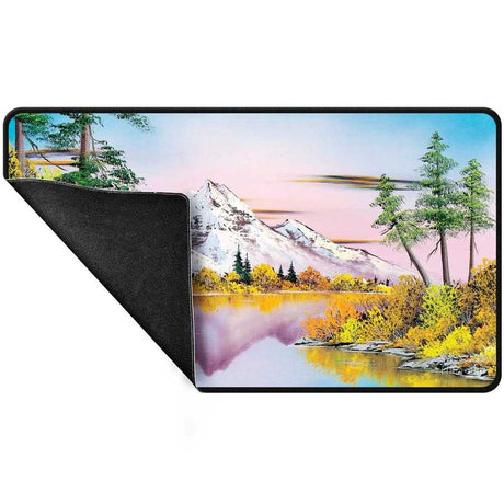 Bob Ross Mighty Mountain Lake Black Stitched Playmat