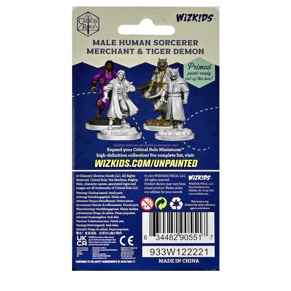 Critical Role Unpainted Miniatures: Male Human Sorcerer Merchant & Tiger Demon