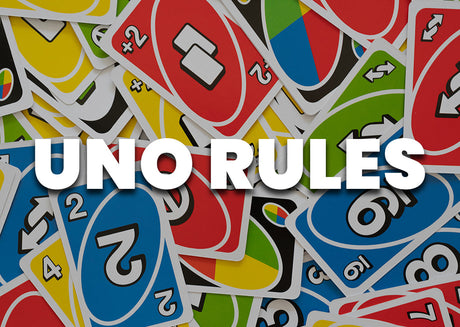 UNO rules graphic with UNO cards in the back