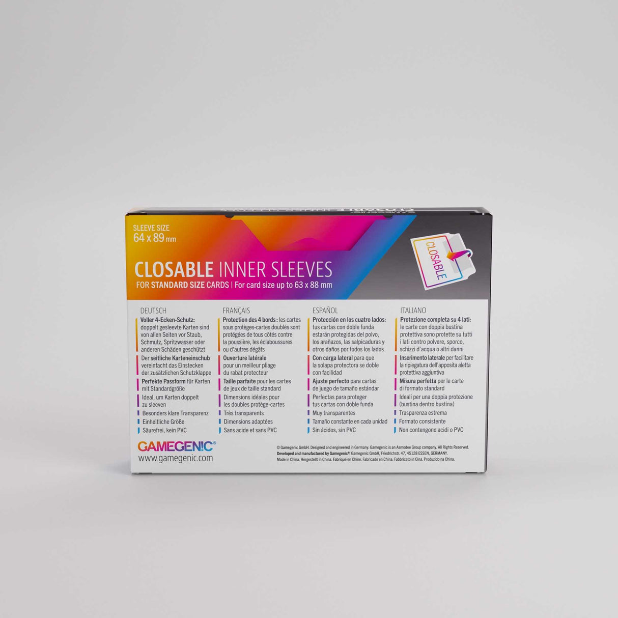 Gamegenic Closable Inner Sleeves 64x89 (100 ct.)