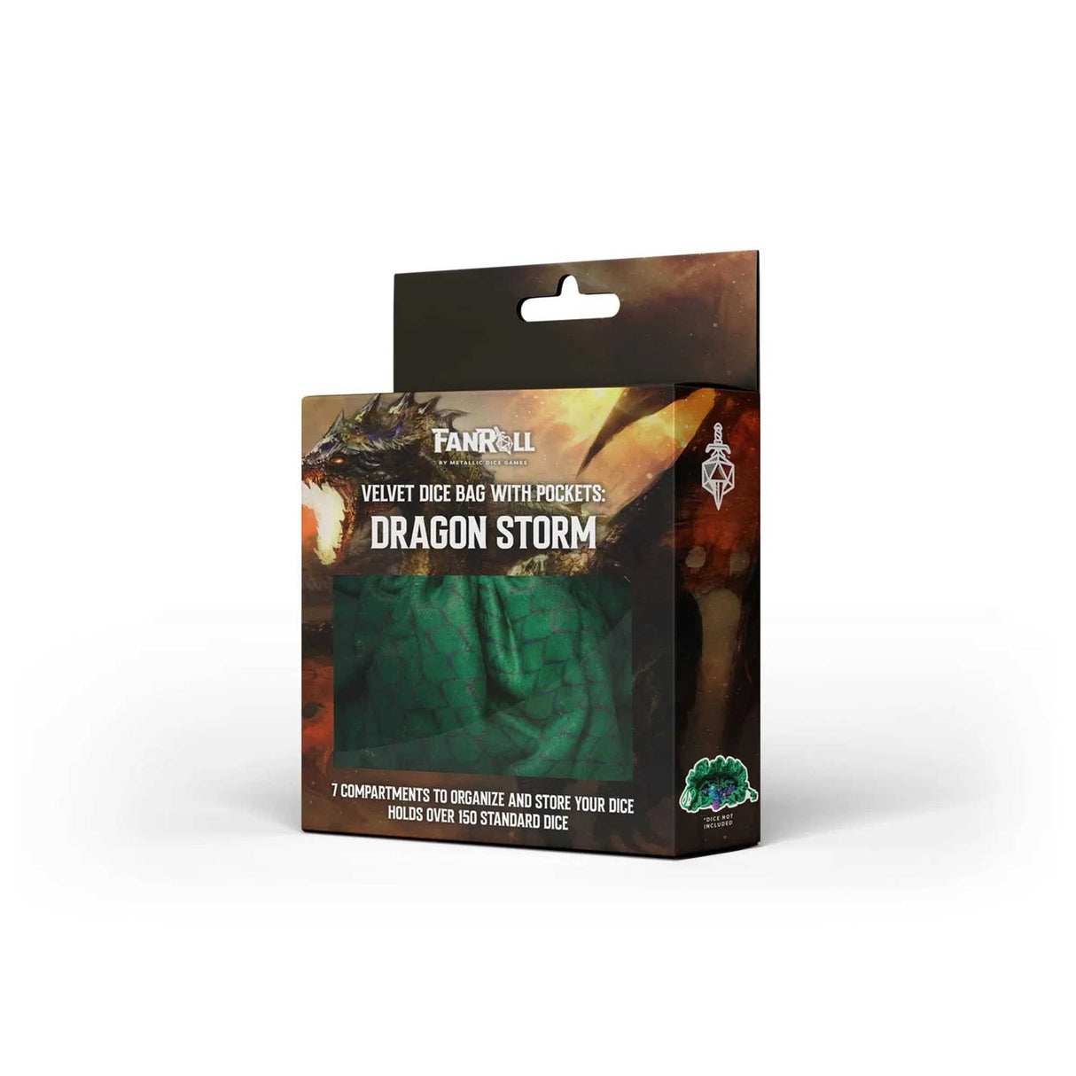 FanRoll: Dragon Storm Velvet Compartment Dice Bag: Green Dragon Scales