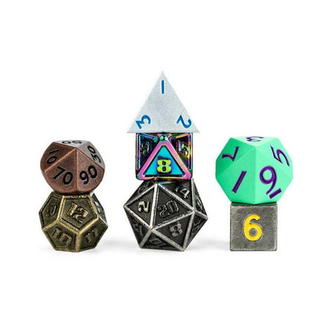 FanRoll Mystery Misfit Mini Metal Polyhedral Dice Set Display