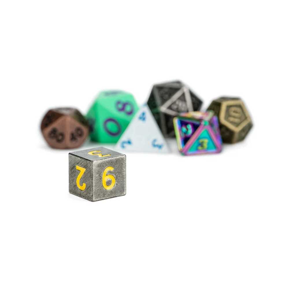 FanRoll Mystery Misfit Mini Metal Polyhedral Dice Set Display