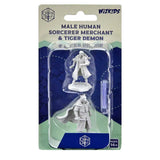 Critical Role Unpainted Miniatures: Male Human Sorcerer Merchant & Tiger Demon